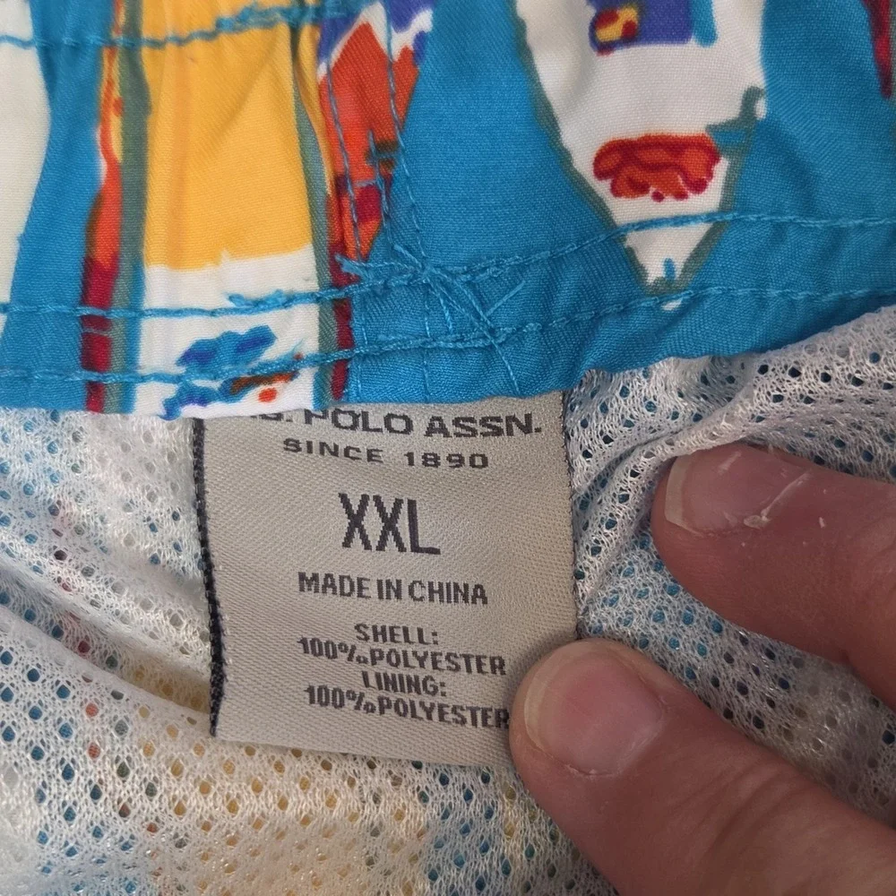 U.S. Polo Assn. Men's XXL Surfboard Print Swim Trunks Blue Mesh Lined Drawstring